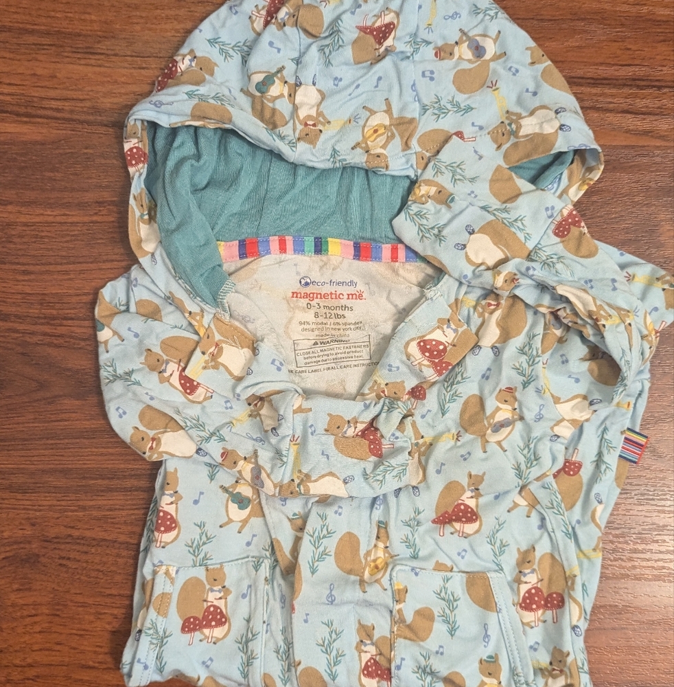 Magnetic Me Hooded Romper in Band Together (woodland) print, size 0-3 month